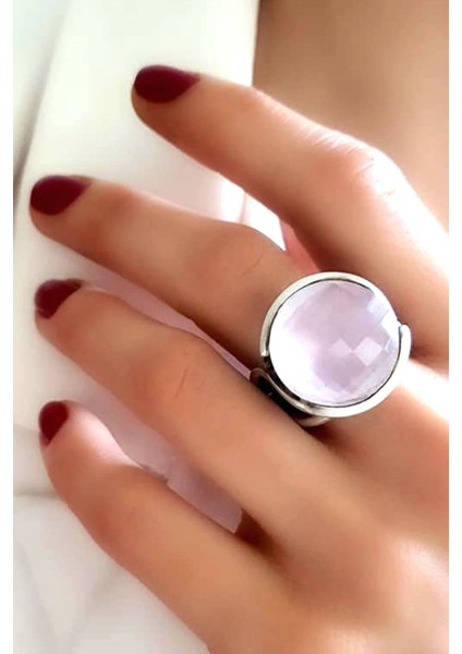 Pembe Kuvars Taşlı Gümüş Tasarım Yüzük