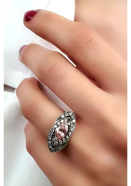 Pembe zirkon taşlı gümüş lüks yüzük