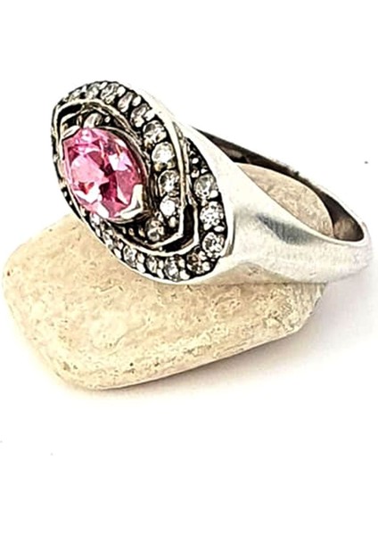 Pembe zirkon taşlı gümüş lüks yüzük fiyatları