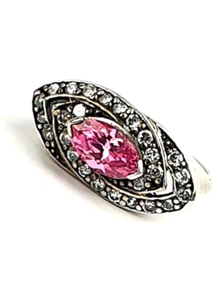 Pembe zirkon taşlı gümüş lüks yüzük modelleri