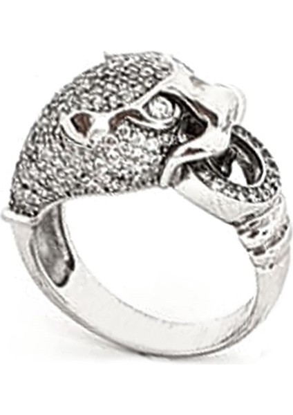 İtalyan tasarımı pırlanta ışıltısında zirkon taşlı gümüş Kaplan yüzük