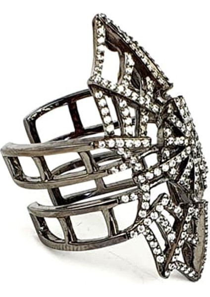 İtalyan tasarımı 925 ayar gümüş siyah rodajli pırlanta ışıltısında zirkon taşlı örümcek ağı ayarlanabilir yüzük fiyatları