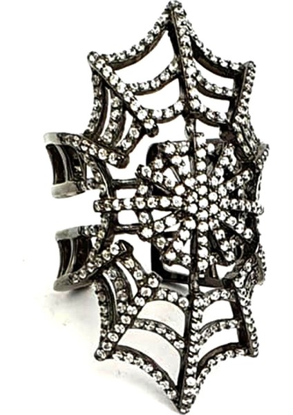 İtalyan tasarımı 925 ayar gümüş siyah rodajli pırlanta ışıltısında zirkon taşlı örümcek ağı ayarlanabilir yüzük modelleri