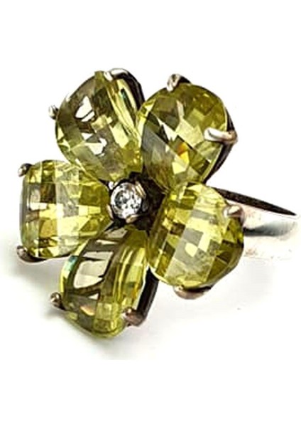 yeşil zirkon taşlı 925 ayar gümüş çiçek yüzük fiyatları