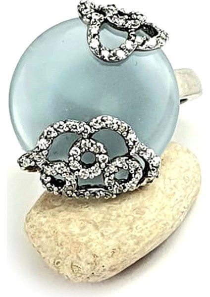 Kalsedon taşlı zirkon taş detaylı italyan tasarımı gümüş yüzük fiyatları