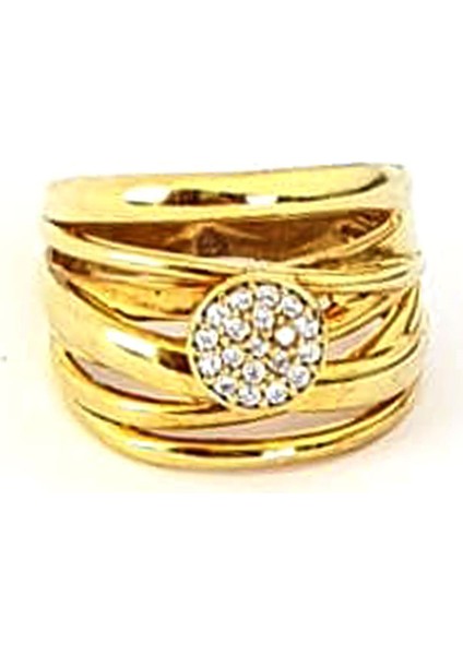 İtalyan tasarımı gümüş üzerine altın kaplama zirkon taş detaylı atlamalı yüzük fiyatları