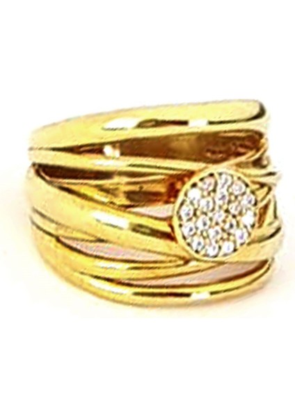 İtalyan tasarımı gümüş üzerine altın kaplama zirkon taş detaylı atlamalı yüzük modelleri