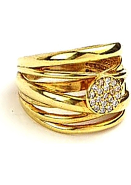 İtalyan tasarımı gümüş üzerine altın kaplama zirkon taş detaylı atlamalı yüzük fırsatları