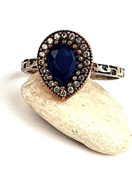 Lacivert zirkon taşlı gümüş otantik damla yüzük fiyatları