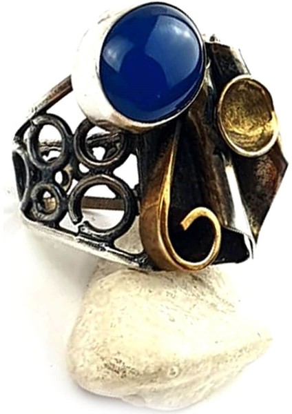 Mavi akik taşlı tasarım el işi gümüş yüzük fiyatları