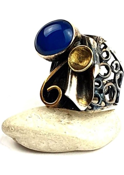 Mavi akik taşlı tasarım el işi gümüş yüzük modelleri