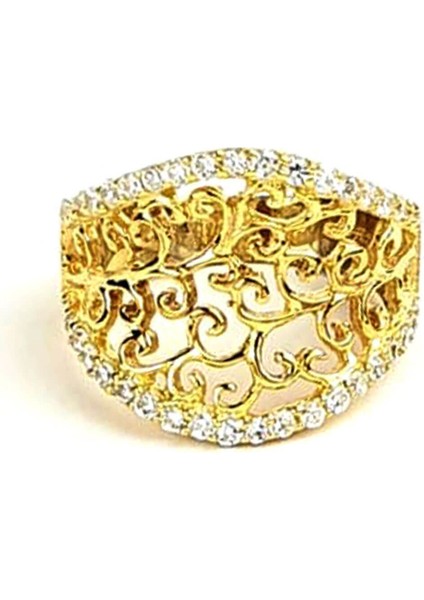 Zirkon taş detaylı italyan tasarımı gümüş üzerine altın kaplama lüks yüzük fiyatları