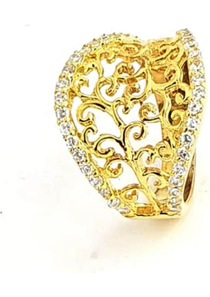 Zirkon taş detaylı italyan tasarımı gümüş üzerine altın kaplama lüks yüzük modelleri
