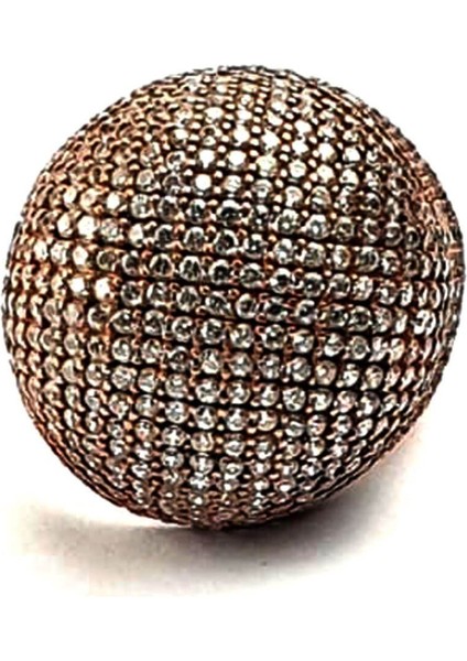 Zirkon taş detaylı 925 ayar gümüş rose bombeli yüzük