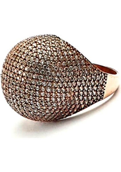 Zirkon taş detaylı 925 ayar gümüş rose bombeli yüzük fiyatları