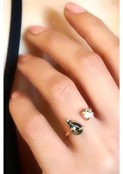 Swarovski Taşlı 925 Ayar Gümüş Rose Ayarlanabilir Yüzük