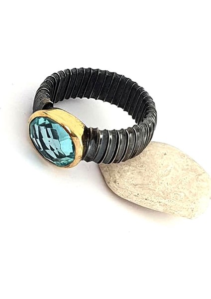 Aquamarin taşlı gümüş el işi tasarım yüzük fiyatları