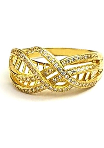 pırlanta ışıltısında zirkon taşlı tasarımı gümüş üzerine altın kaplama lüks yüzük modelleri