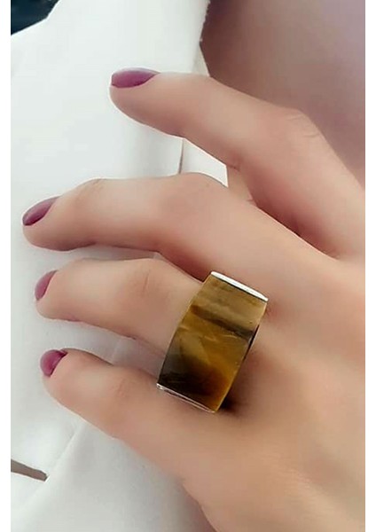 Kaplan gözü taşlı 925 ayar gümüş tasarım italyan yüzük