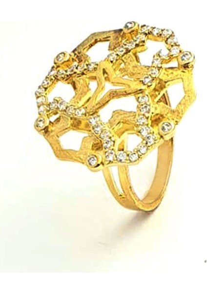 İtalyan tasarımı gümüş üzerine altın kaplama zirkon taşlı yüzük fiyatları