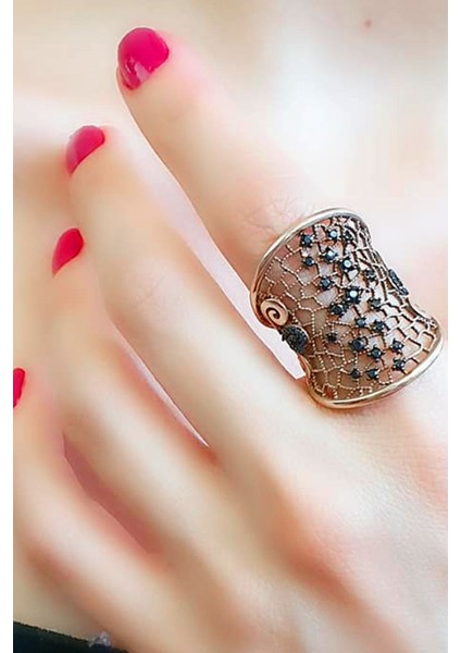 Oniks taşlı 925 ayar gümüş rose yüzük