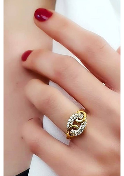 İtalyan tasarımı gümüş üzerine altın kaplama zirkon taşlı zincir yüzük