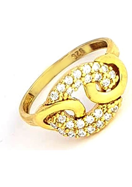 İtalyan tasarımı gümüş üzerine altın kaplama zirkon taşlı zincir yüzük fiyatları