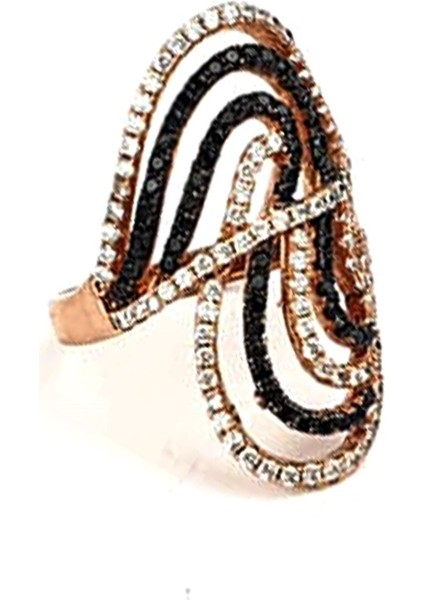 Oniks zirkon taş detaylı 925 ayar gümüş rose tasarım yüzük fiyatları