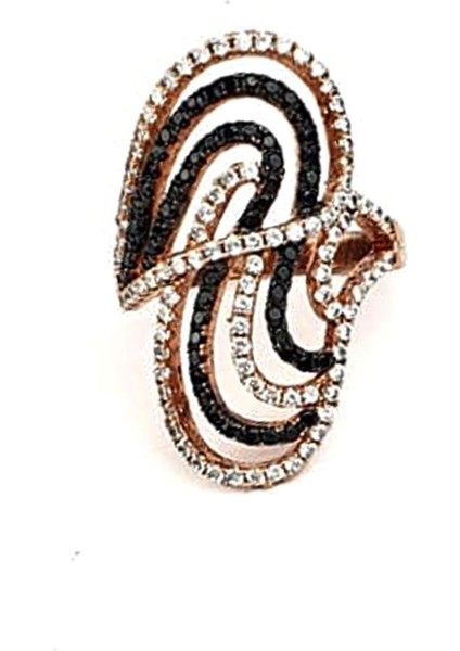 Oniks zirkon taş detaylı 925 ayar gümüş rose tasarım yüzük modelleri