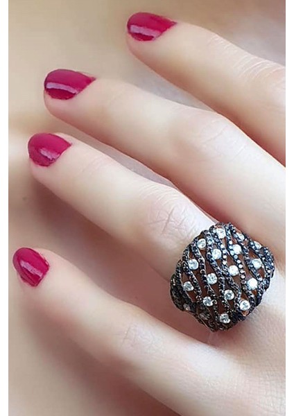 Granat zirkon taş detaylı 925 ayar gümüş rose yüzük