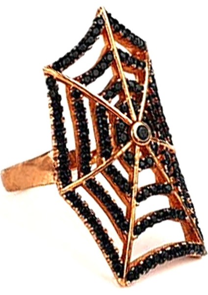 Oniks taşlı 925 ayar gümüş rose örümcek ağı yüzük modelleri