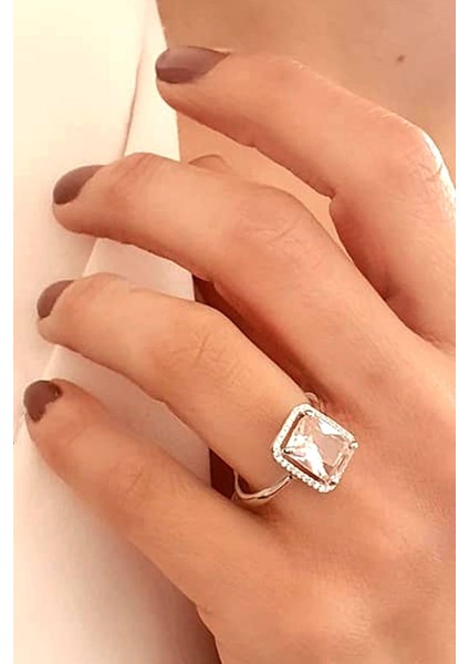 Sky Diamond Pink Morganit Taşlı 925 ayar Gümüş Tek Taş Yüzük