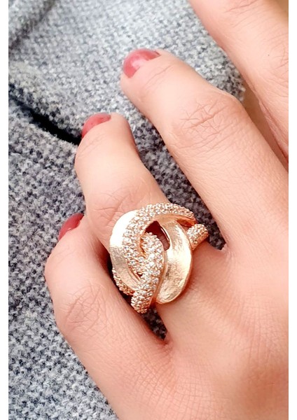Zirkon Taşlı 925 Ayar Gümüş Rose Italyan Gurmet Yüzük fırsatları