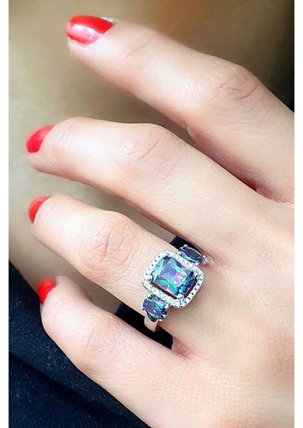 Mistik Topaz Taşlı 925 ayar Gümüş Baget Yüzük