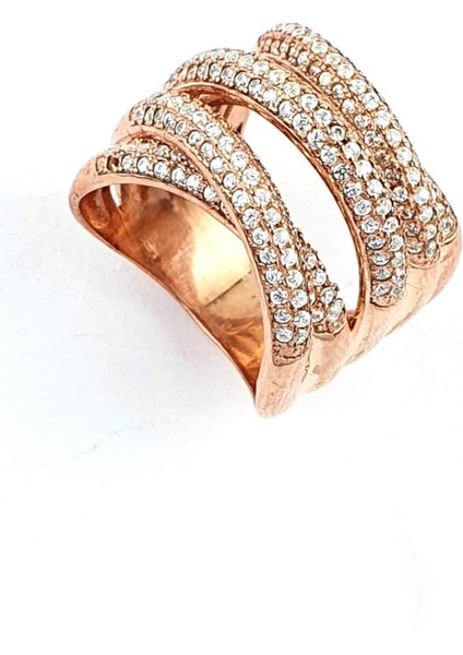 Pırlanta Parlaklığında Zirkon Taşlı 925ayar Gümüş Rose Altın Kaplama İtalyan Tasarımı Atlamalı Yüzük fiyatları