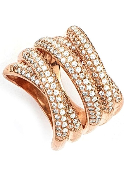 Pırlanta Parlaklığında Zirkon Taşlı 925ayar Gümüş Rose Altın Kaplama İtalyan Tasarımı Atlamalı Yüzük fırsatları