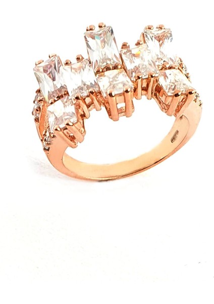 Baget Zirkon Taşlı 925ayar Gümüş Rose Altın Kaplama Tasarım Yüzük fiyatları