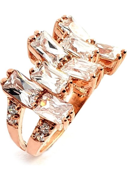 Baget Zirkon Taşlı 925ayar Gümüş Rose Altın Kaplama Tasarım Yüzük modelleri