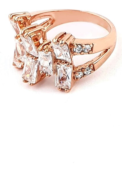 Baget Zirkon Taşlı 925ayar Gümüş Rose Altın Kaplama Tasarım Yüzük fırsatları