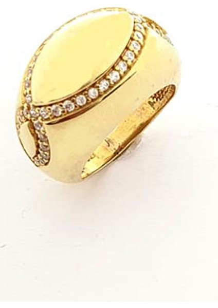 Zirkon taş detaylı italyan 925 ayar gümüş üzerine altın kaplama bombeli lüks yüzük