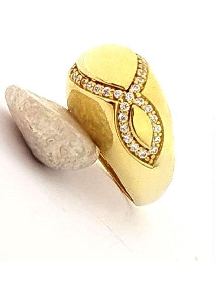 Zirkon taş detaylı italyan 925 ayar gümüş üzerine altın kaplama bombeli lüks yüzük fiyatları