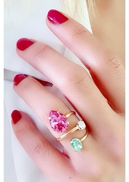 Swarovski taşlı 925ayar gümüş rose ayarlanabilir yüzük