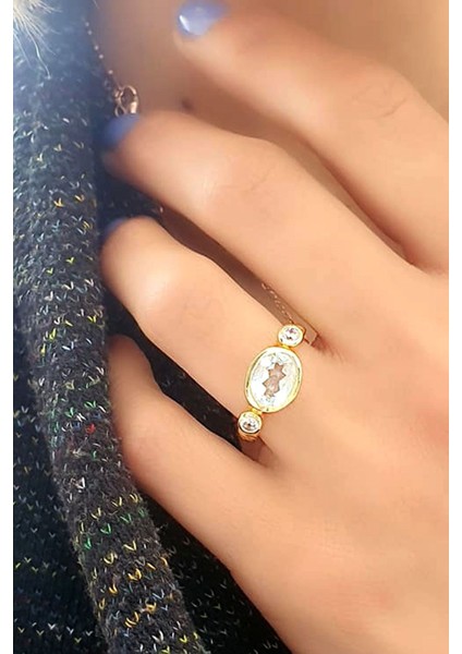 Zirkon ve Mavi Topaz Taşlı 925AYAR Gümüş Üzerine Altın Kaplama Tasarım Doğal Taş Yüzük