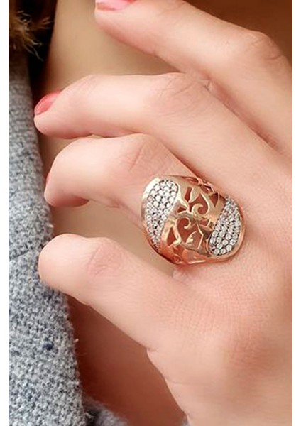 Zirkon Taşlı 925 Ayar Gümüş Rose Yüzük