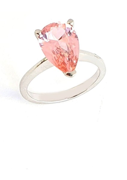 Sky Diamond Pink Morganit Taşlı 925AYAR Gümüş Lüks Damla Yüzük