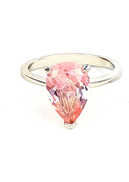 Sky Diamond Pink Morganit Taşlı 925AYAR Gümüş Lüks Damla Yüzük