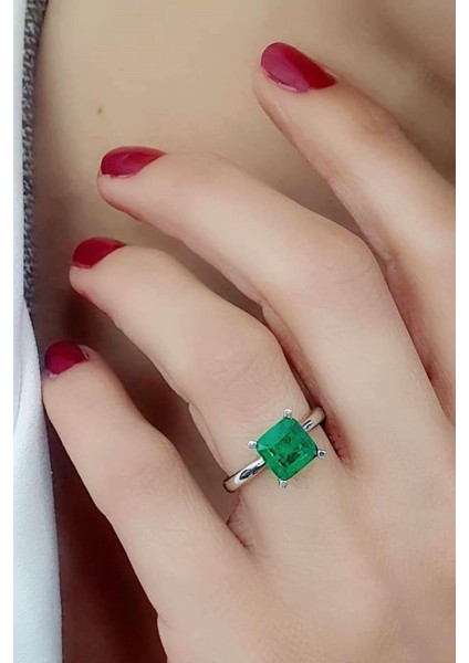 Sky Diamond Green Creative Rubies 925 Ayar Gümüş Tek Taş Yüzük