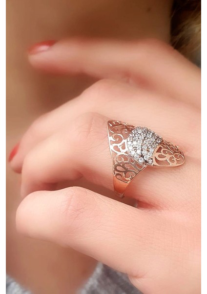 Zirkon Taşlı 925 Ayar Gümüş Rose Yüzük fırsatları