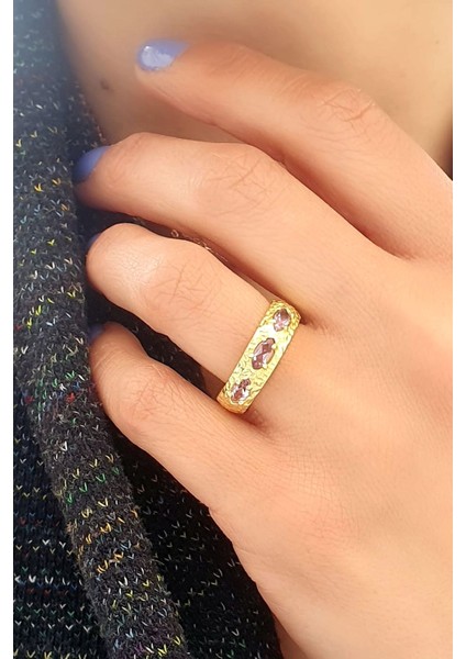 Ametist Taşlı 925ayar Gümüş Üzerine Altın Kaplama Tasarım Yüzük