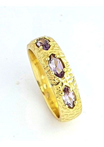 Ametist Taşlı 925ayar Gümüş Üzerine Altın Kaplama Tasarım Yüzük fiyatları